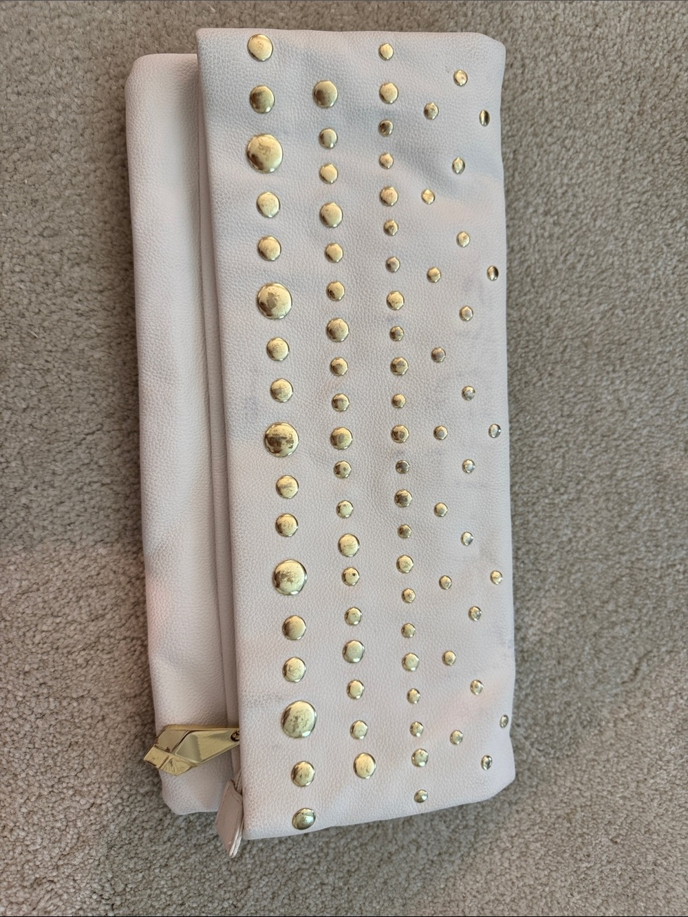 Steve Madden White Fold-Over Clutch with Gold Studs